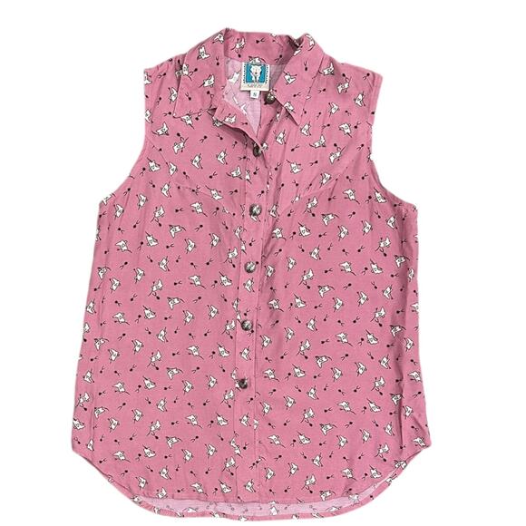 90s Desert West By Sherry Holt Novelty Print Button Down Top - Picture 1 of 7